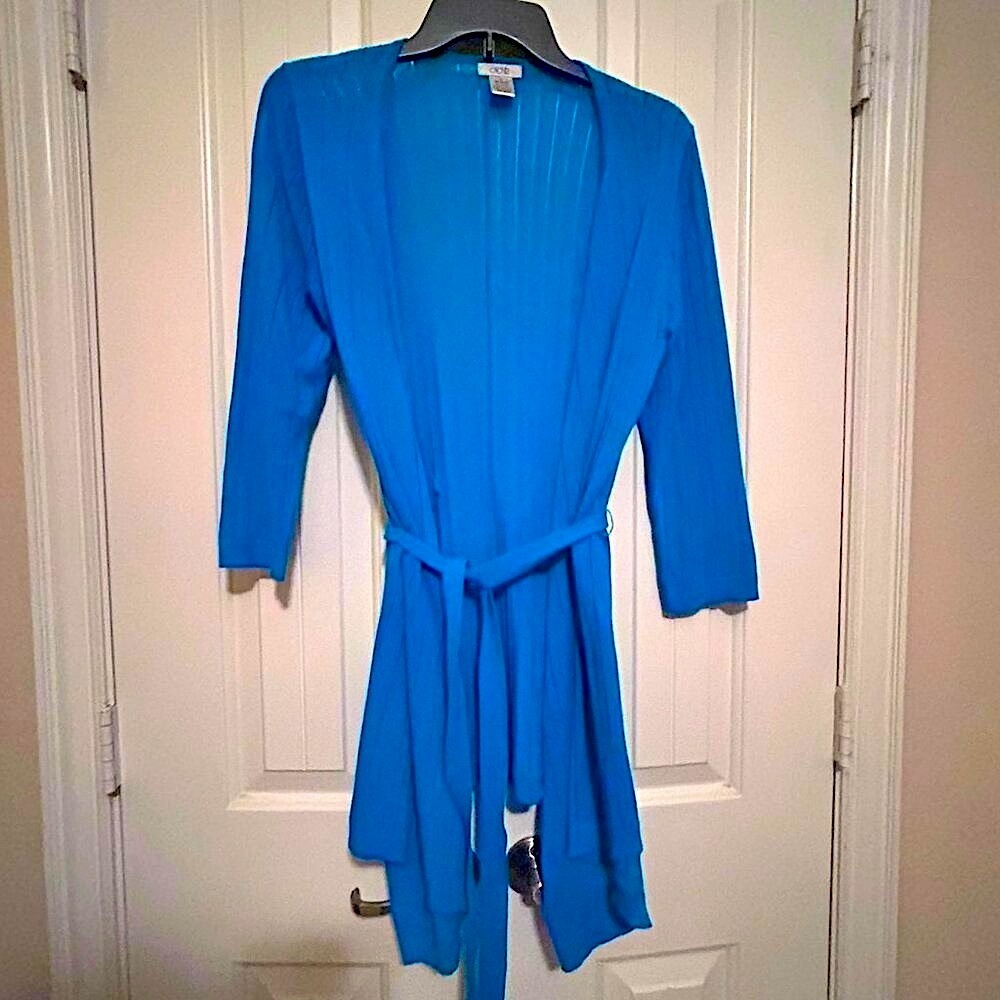A Lightweight Long Sweater w/Belt in Turquoise Color Size Medium by Cache